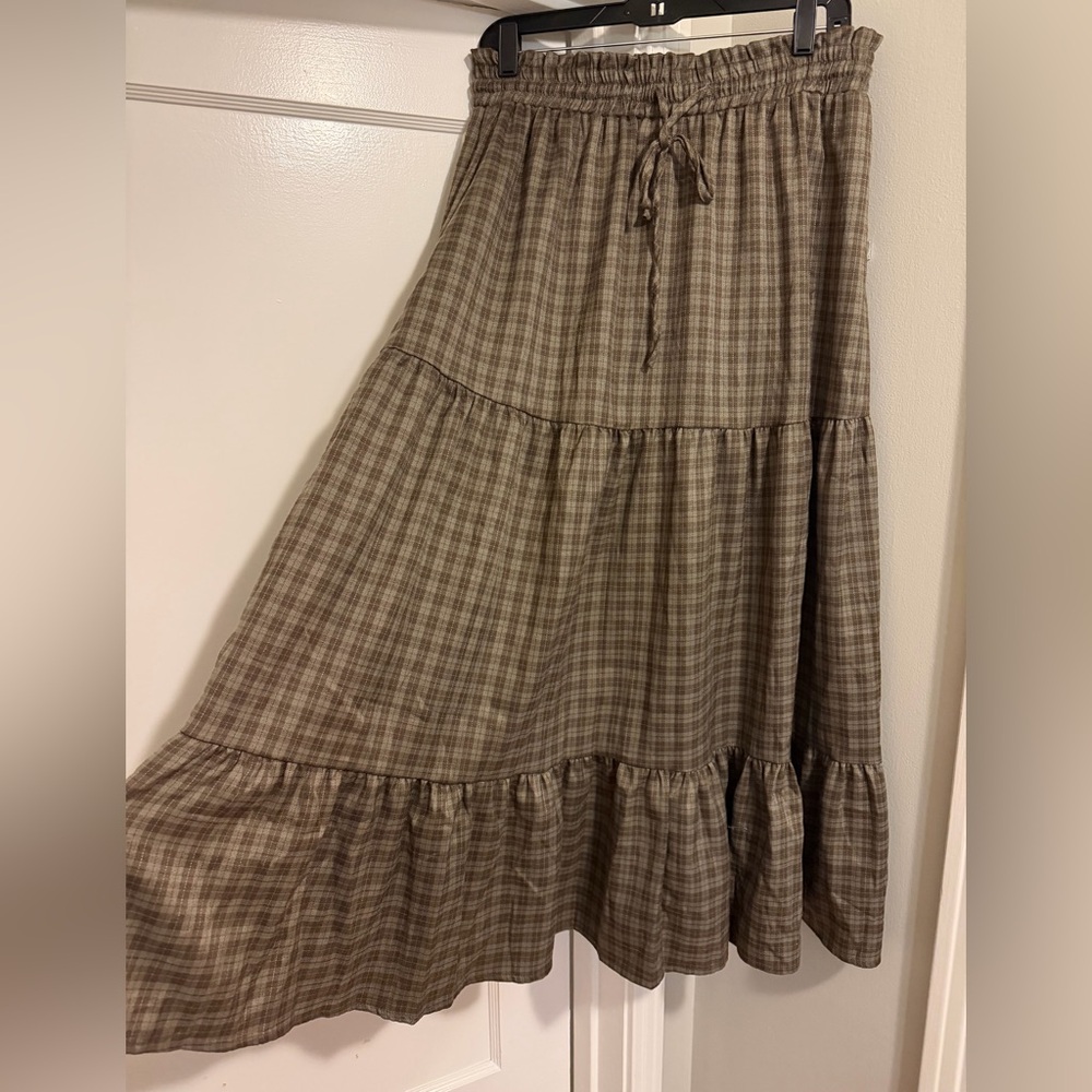 Cider Checkered Maxi Skirt in Earthy Tones